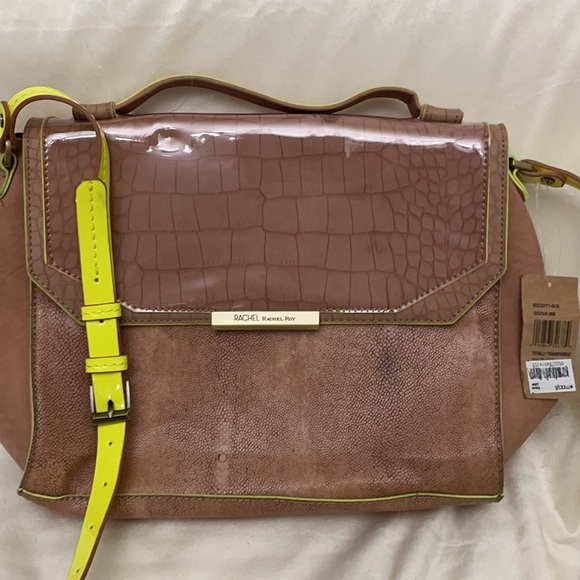 New Rachel Roy neon yellow and tan handbag - Picture 2 of 8